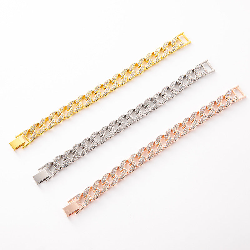 European and American hot clavicle chain jewelry full diamond alloy Cuban necklace hip hop jewelry summer rhinestone all-match necklace