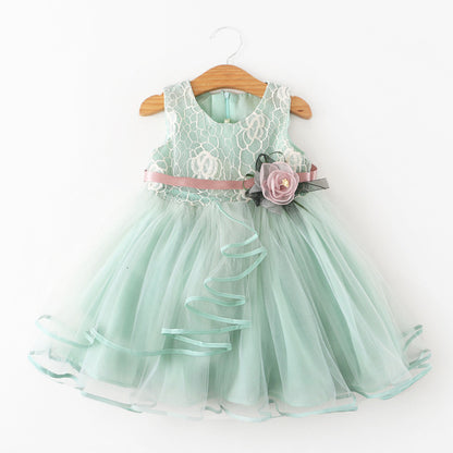 2021 Summer New Girl's Dress Dress Sleeveless Stitching Lace Embroidered Skirt Western Style Trend With Lining