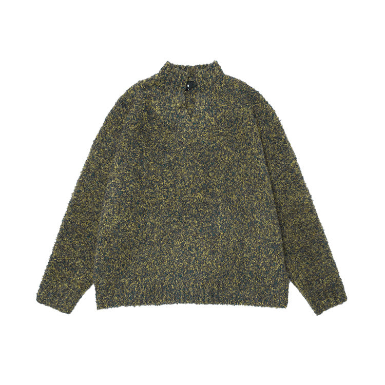 # OVDY autumn and winter knitted sweater idle style new pure color simple American small V-neck loose sweater