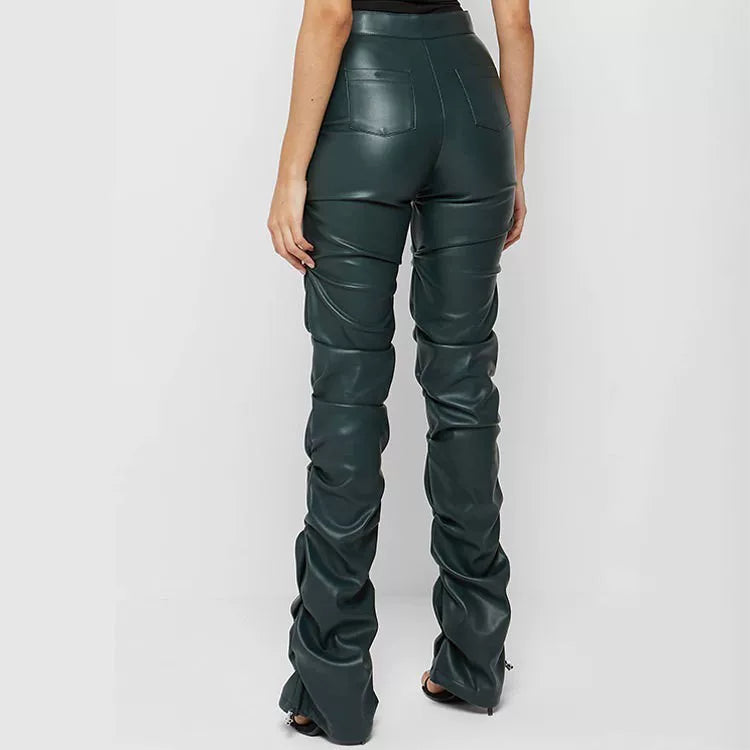Autumn Pants Women PU Leather High Waist Trousers