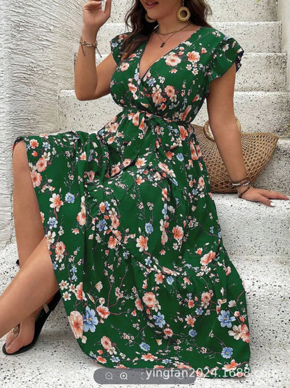 AliExpress Amazon Temu half support 2024 Spring and Autumn new women's plus size long dress