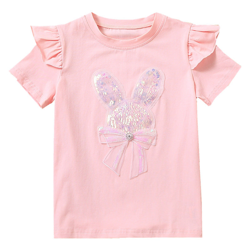 High-end girls' summer shirt thin pure cotton summer dress new children's Girl short sleeve sweat-absorbent breathable all-match T-shirt 5