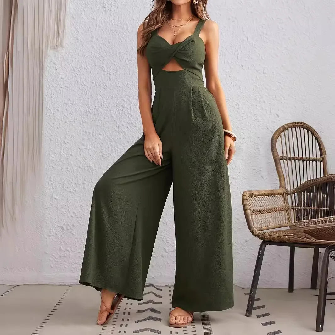 72891# Amazon Europe and America cross border 2024 graceful and fashionable women's sling wide leg jumpsuit