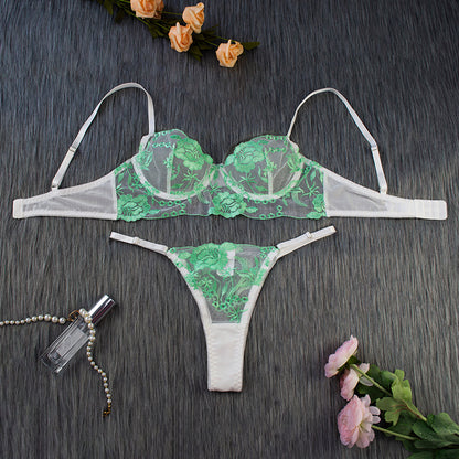 2024 sexy underwear suit mesh transparent sexy underwear two-piece suit with steel ring sexy hot cross-border hot sale