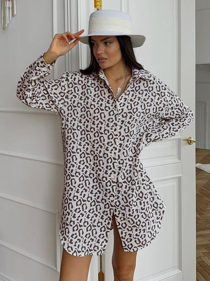 Autumn Crepe Cotton Leopard Print Pink Tie Front Women's Shirt |blouses,tops