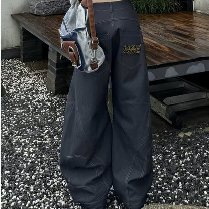 New American retro wide leg loose design black jeans men and women Street casual straight pants fashion brand