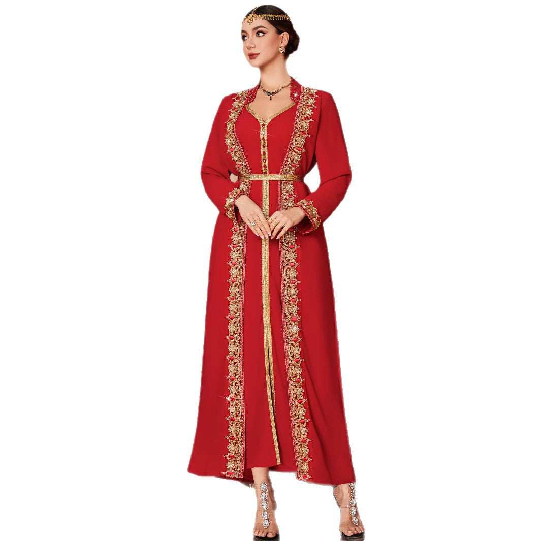 Arabische Geborduurde V-hals Lange Jurk