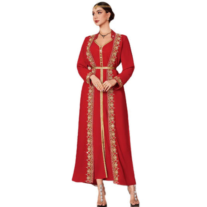 Arabische Geborduurde V-hals Lange Jurk