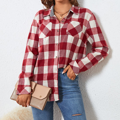 2025 new large size women's short long-sleeved shirt college style student battle horse European and American large size women's shirt