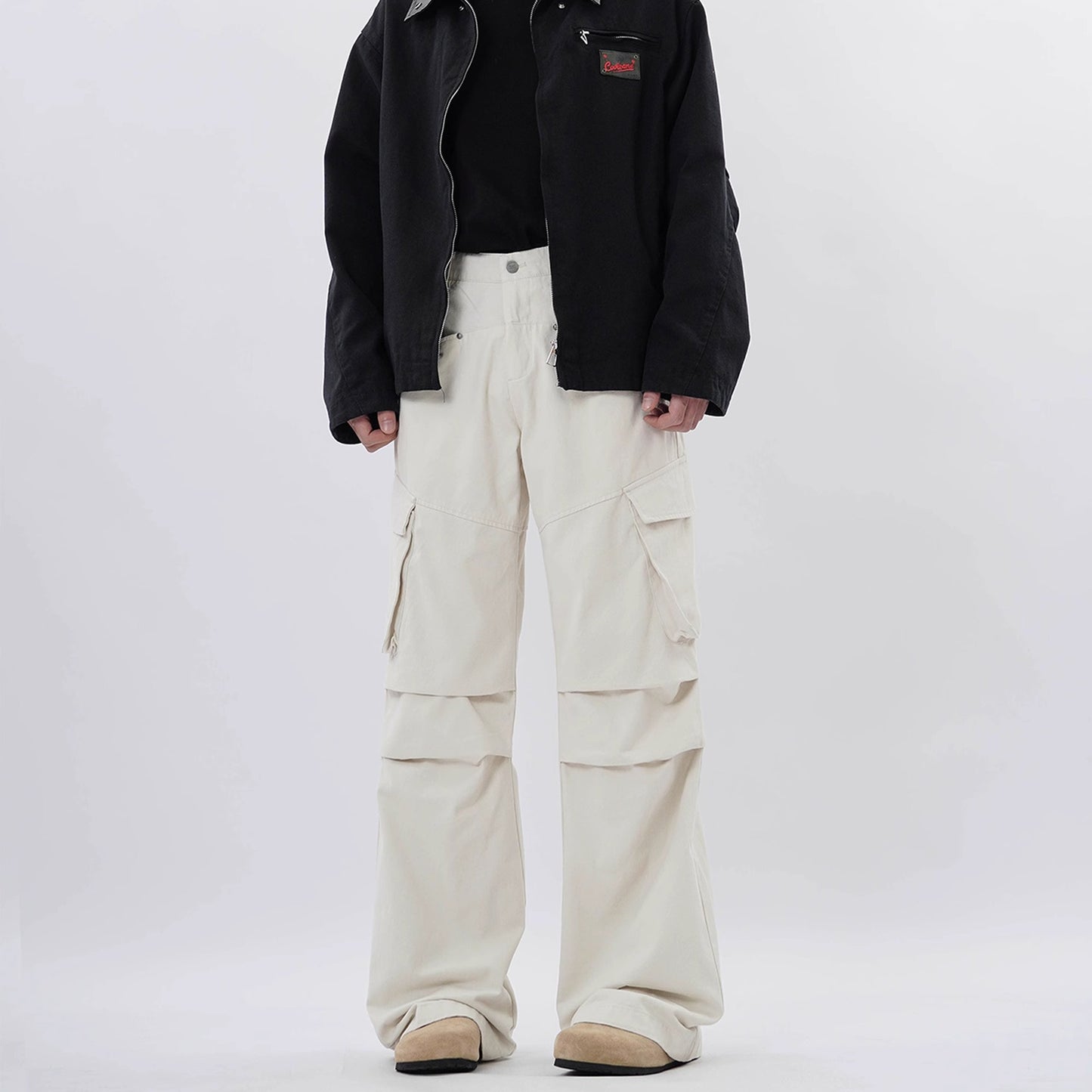 American-style high street fashion brand pleated design workwear casual pants women's loose multi-pocket straight slightly flared long pants