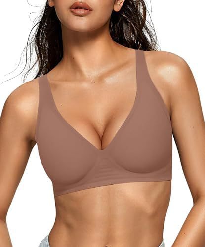 OEAK women's deep V bra wireless comfortable bra support wireless bra T-shirt gathering bra