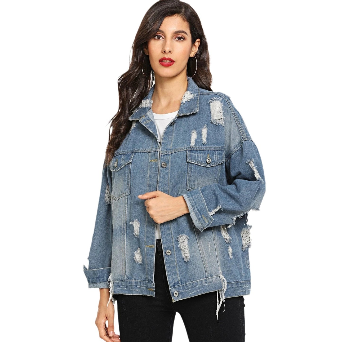 Autumn Winter New Women's Ripped Denim Jacket