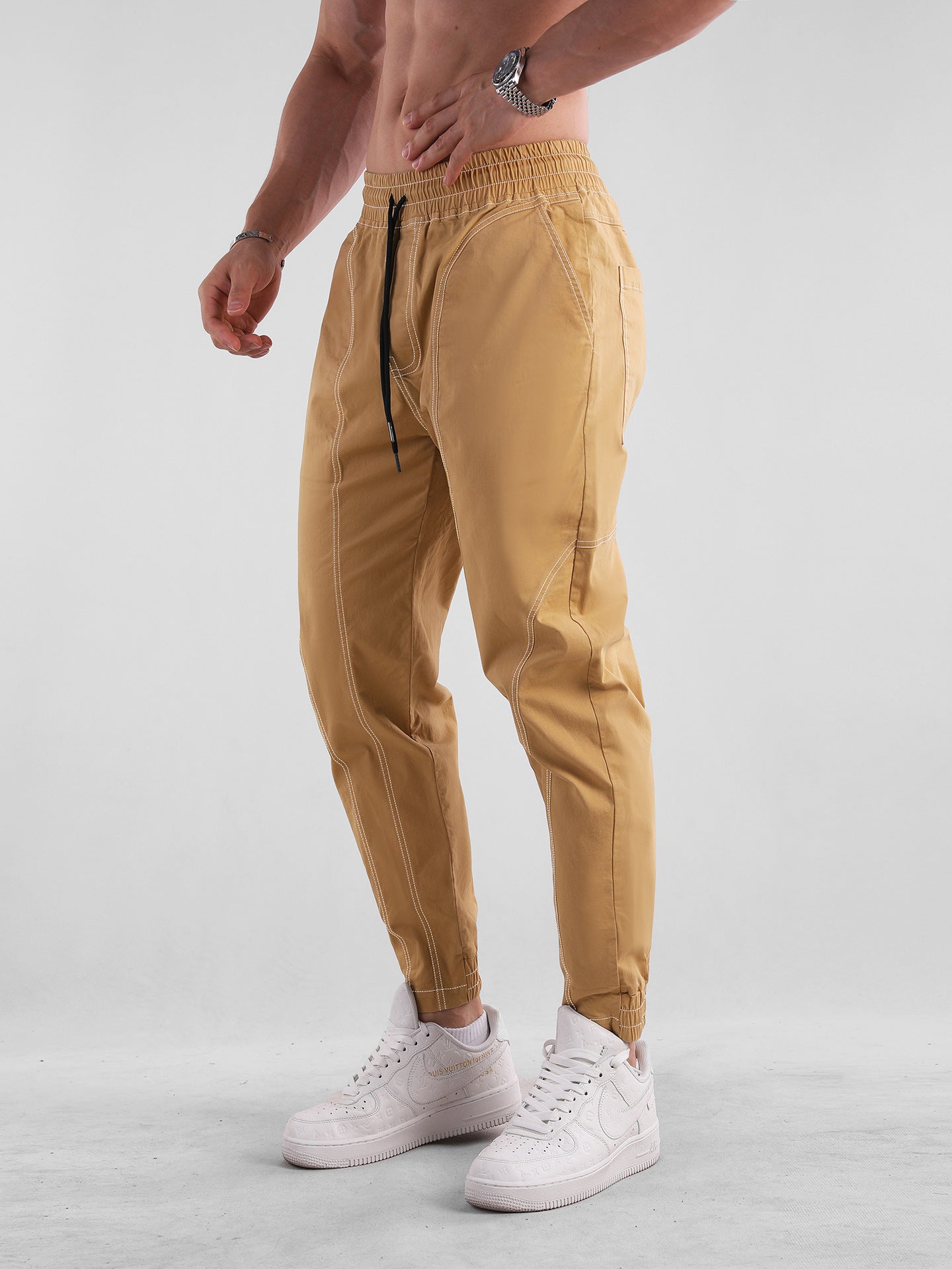 European Plus Size Men's Patchwork Cargo Pants New Tapered