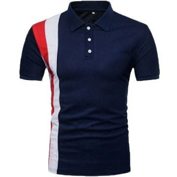 2025 foreign trade cross-border new arrival men's short-sleeved polo shirt striped stitching Fashion Casual button spot color matching design