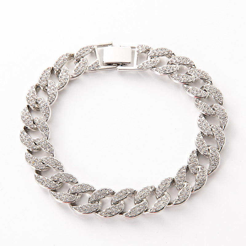 European and American hot clavicle chain jewelry full diamond alloy Cuban necklace hip hop jewelry summer rhinestone all-match necklace