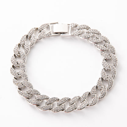 European and American hot clavicle chain jewelry full diamond alloy Cuban necklace hip hop jewelry summer rhinestone all-match necklace