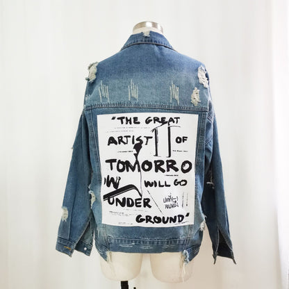 Autumn Winter New Women's Ripped Denim Jacket
