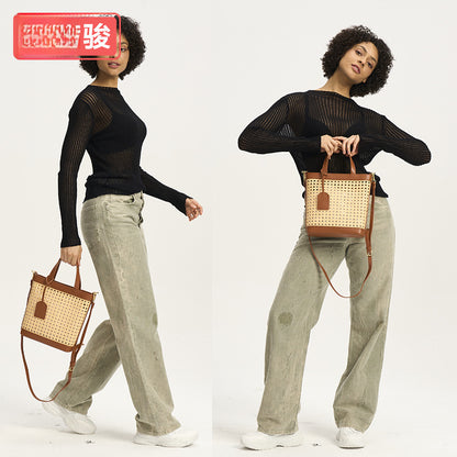 2025 spring/summer handmade Vine woven straw bag women's seaside holiday shoulder messenger bag hollow six-eye octagonal handbag