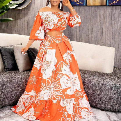 Cross-border 2025 spring new Amazon plus size women's elegant printed cross-border skirt fashion suit
