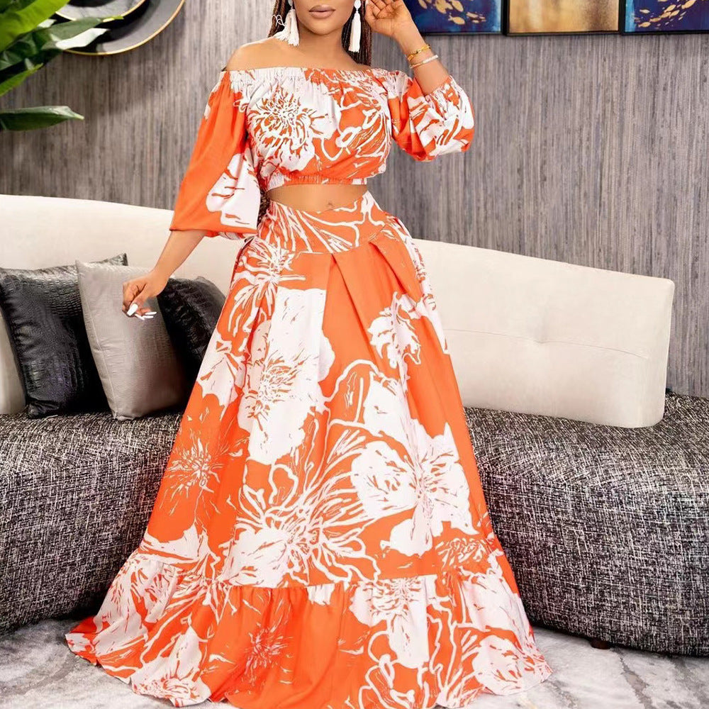 Cross-border 2025 spring new Amazon plus size women's elegant printed cross-border skirt fashion suit