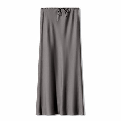 2024 Amazon high quality satin maxi dress high waist drawstring lace up solid skirt women cross-border women's clothing in stock