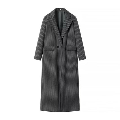 Cross-border women's clothing 2025 Spring and Autumn new European and American style plus size loose casual long striped knitted trench coat for women