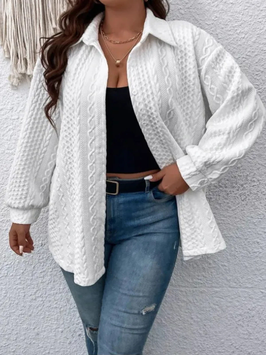 2023 Amazon Women's jacquard drop shoulder button long sleeve casual shirt comfortable coat