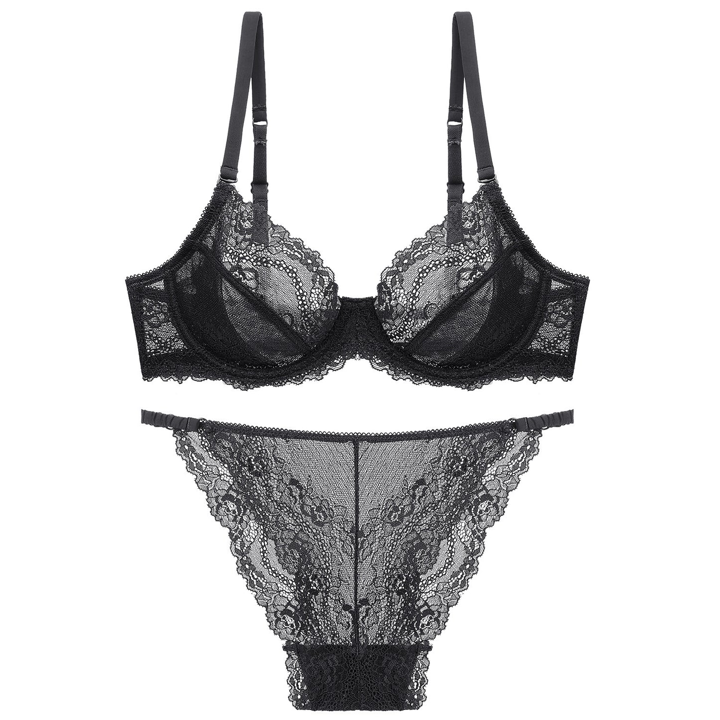 European and American sponge-free transparent big chest French ultra-thin breathable underwear sexy lace lingerie women bra set women