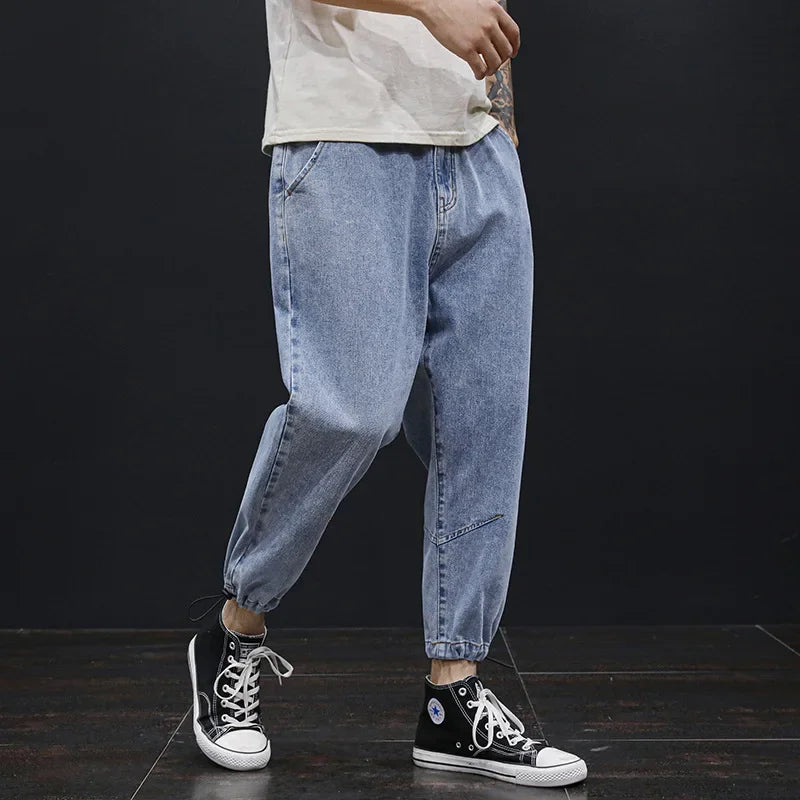 2021 plus size leg shaping harem pants men's business shirt casual loose jeans men ankle-tied large size plus size wide leg ankle-tied trousers