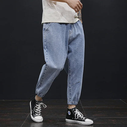 2021 plus size leg shaping harem pants men's business shirt casual loose jeans men ankle-tied large size plus size wide leg ankle-tied trousers