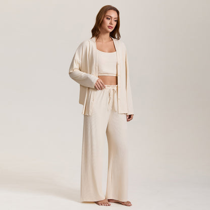 Autumn new spring and autumn women's pajamas cross-border foreign trade sling coat & trousers three-piece set plus size homewear