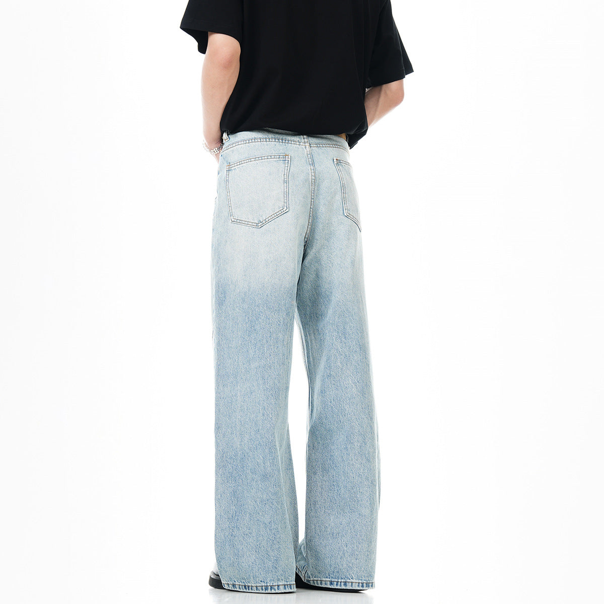 11KN American Straight Leg Bootcut Jeans Deconstructed Design Slim Faded Light Wash