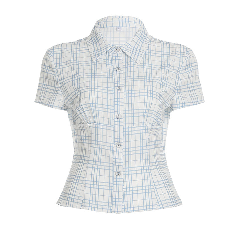 BM French style doll collar shirt for women 2025 summer Spring Autumn new design sense niche slim fit slimming short sleeve shirt