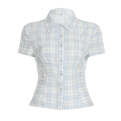 BM French style doll collar shirt for women 2025 summer Spring Autumn new design sense niche slim fit slimming short sleeve shirt