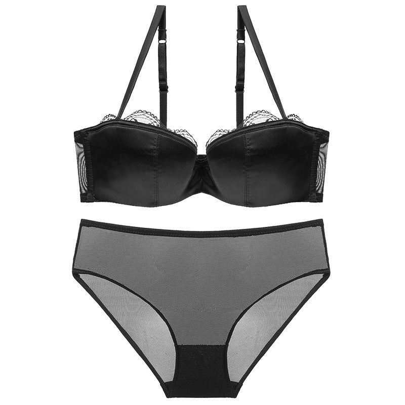 European and American ladies sexy lace lingerie thin cotton half cup tube top push up underwear bra set
