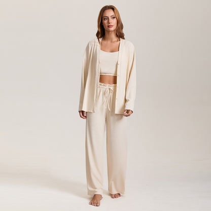 Autumn new spring and autumn women's pajamas cross-border foreign trade sling coat & trousers three-piece set plus size homewear