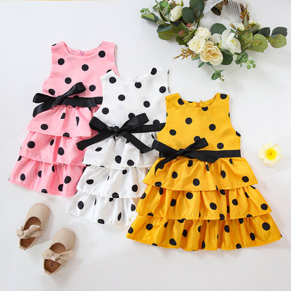 Girls Spring And Autumn Models 2022 New European And American Explosion Models In The Big Children's Personality Long-sleeved Polka Dot Print Cute Dress