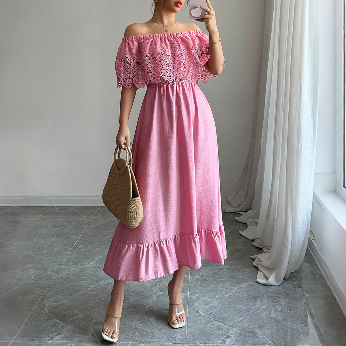 Diyun cross-border European and American elegant elegant A- line Waist Maxi dress women's clothing 2025 summer Amazon independent station