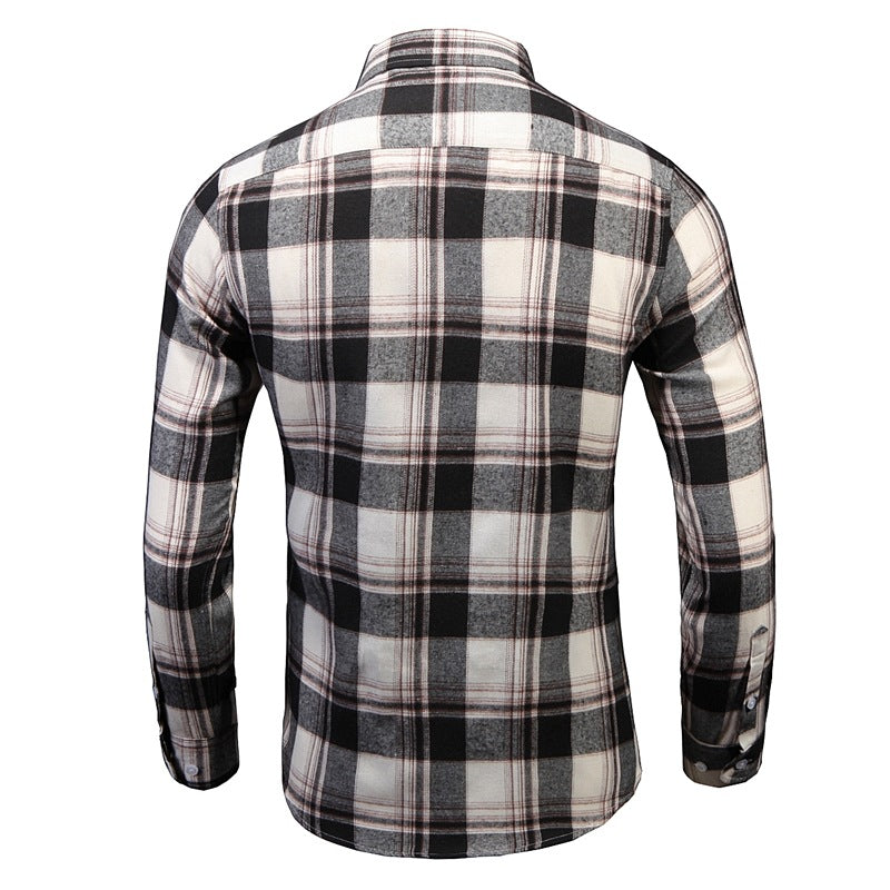 Men's long-sleeved shirt 2023 spring new shirt spring and autumn foreign trade large size shirt lapel shirt plaid shirt men