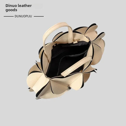 Special-interest design three-dimensional flower handbag high-grade stitching shoulder messenger bag PU trendy women's tote bag