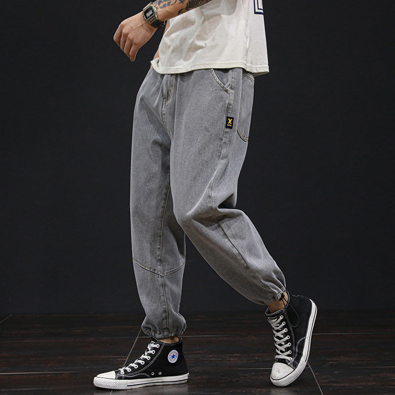 2021 plus size leg shaping harem pants men's business shirt casual loose jeans men ankle-tied large size plus size wide leg ankle-tied trousers