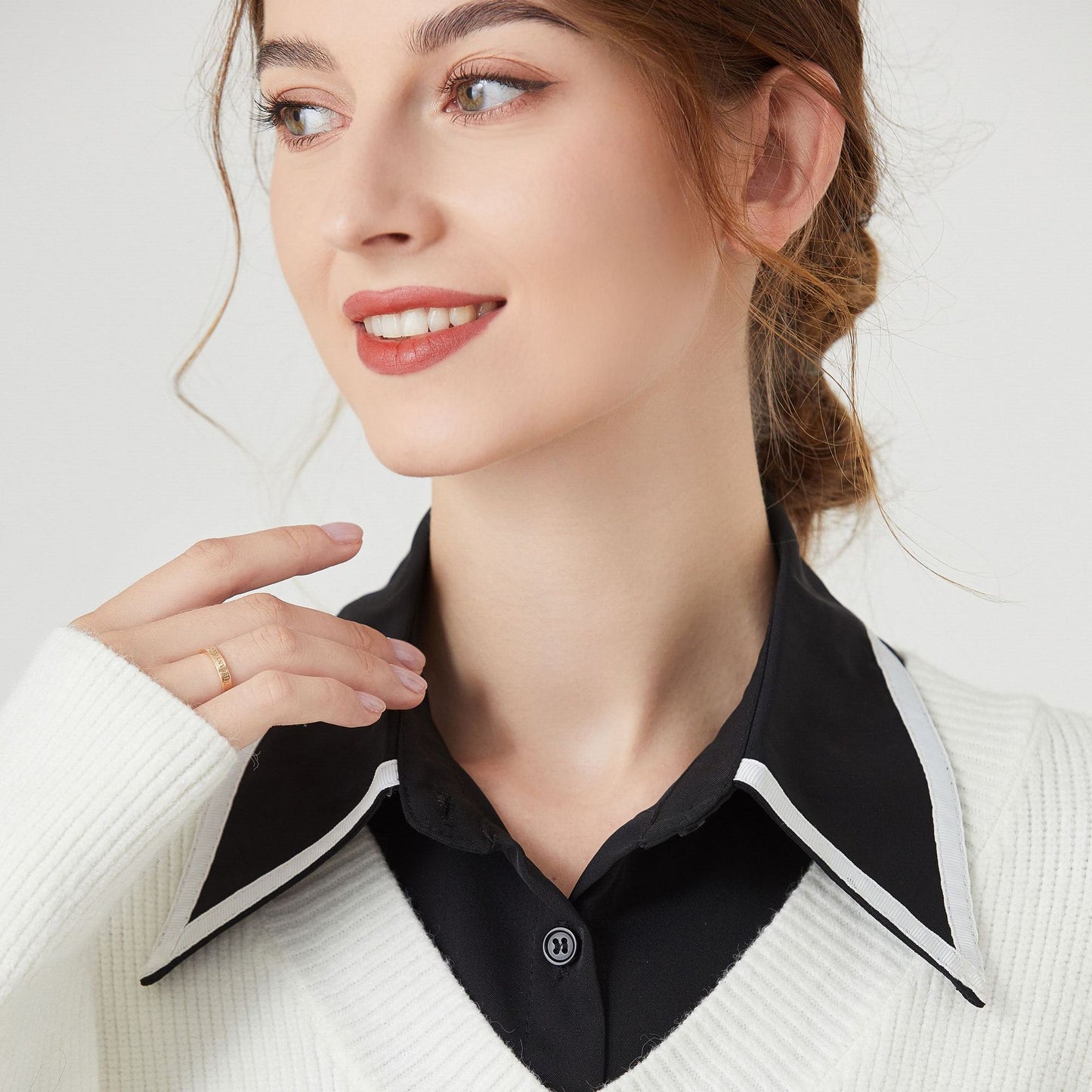 Women's detachable collar women's autumn and winter all-match fashion pointed collar houndstooth shirt collar women's long shirt collar cross-border manufacturers