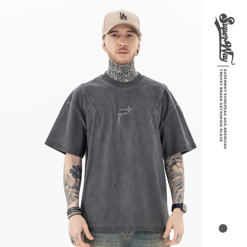 Lanhai men's clothing | 2025 Spring/Summer New trendy brand niche cutting design logo embroidered crew neck short sleeve T-shirt men and women
