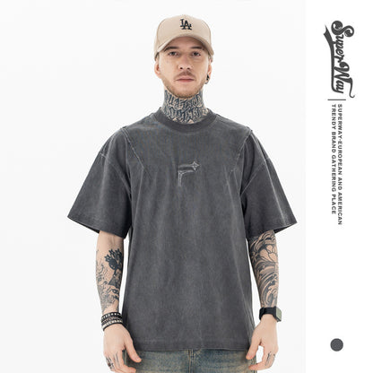 Lanhai men's clothing | 2025 Spring/Summer New trendy brand niche cutting design logo embroidered crew neck short sleeve T-shirt men and women