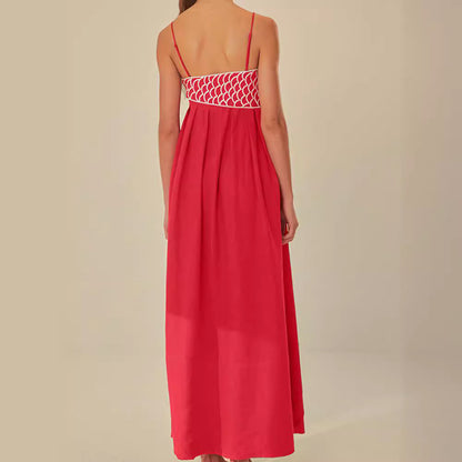 Europe and America cross border 2024 Summer new fashion elegant red fish-shaped top extra long dress backless slip dress