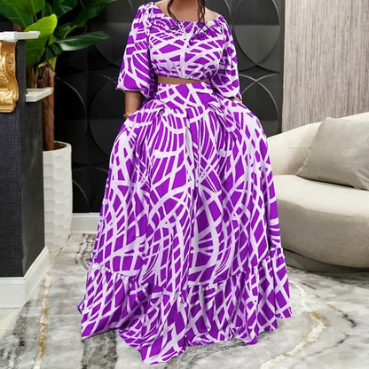 Cross-border 2025 spring new Amazon plus size women's elegant printed cross-border skirt fashion suit