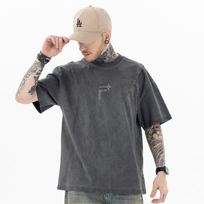 Lanhai men's clothing | 2025 Spring/Summer New trendy brand niche cutting design logo embroidered crew neck short sleeve T-shirt men and women