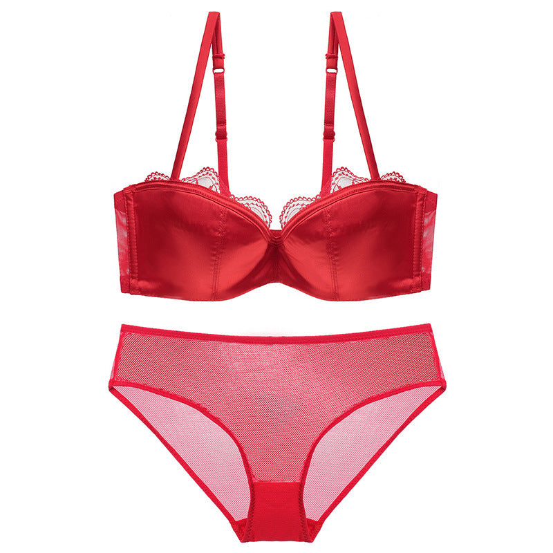 European and American ladies sexy lace lingerie thin cotton half cup tube top push up underwear bra set