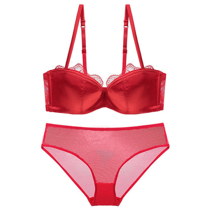 European and American ladies sexy lace lingerie thin cotton half cup tube top push up underwear bra set