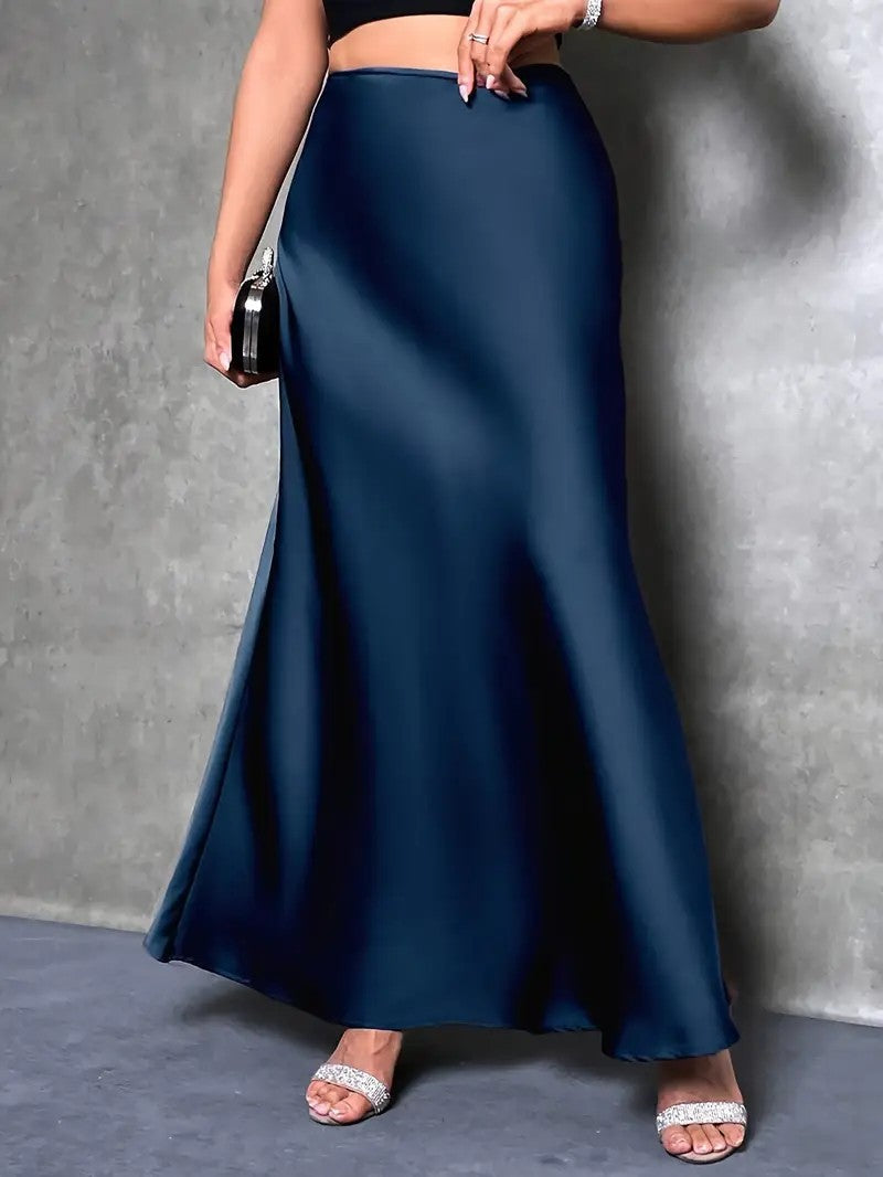2026 Amazon Europe and America cross border Women's new elegant high waist women's solid color maxi satin fishtail skirt